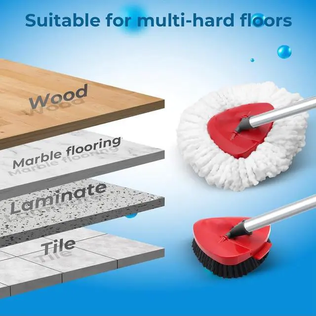 Alt view image 6 of 7 - Spin Mop Replace Head Compatible with Ocedar EasyWring 1 Tank, Upgraded Scrub Brush Mop Replacement Head, 2 Microfiber Mop Refills, 1 Mop Handle, 1 Mop Base and 1 Mop Base Cleaning Brush Combo Set