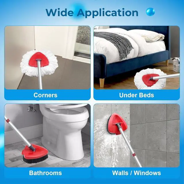 Alt view image 7 of 7 - Spin Mop Replace Head Compatible with Ocedar EasyWring 1 Tank, Upgraded Scrub Brush Mop Replacement Head, 2 Microfiber Mop Refills, 1 Mop Handle, 1 Mop Base and 1 Mop Base Cleaning Brush Combo Set