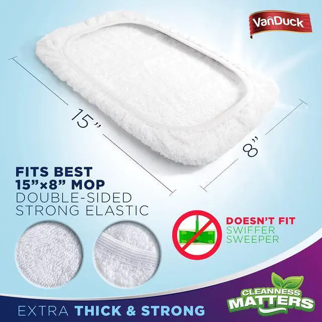 Alt view image 2 of 7 - VanDuck 100% Cotton Terry Cloth Mop Pads 15x8 Inch 6-Pack (Handle is Not Included)
