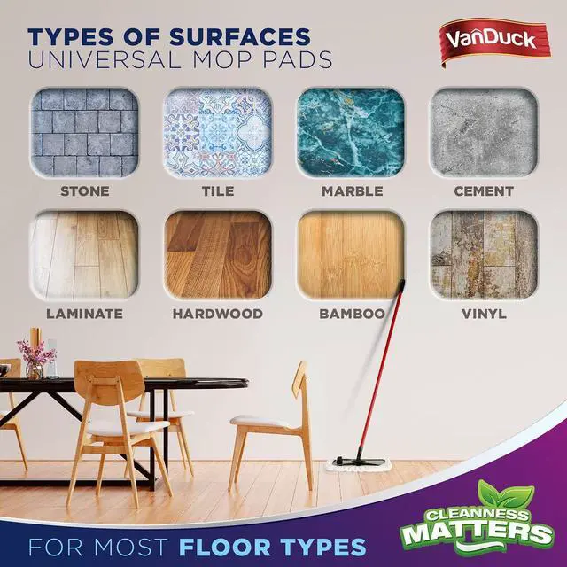 Alt view image 6 of 7 - VanDuck 100% Cotton Terry Cloth Mop Pads 15x8 Inch 6-Pack (Handle is Not Included)