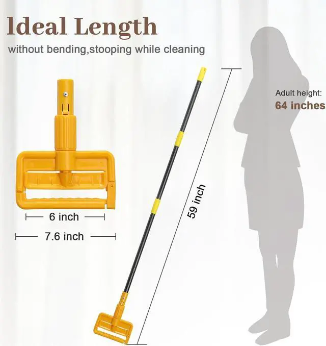Alt view image 6 of 7 - Mop Handle Commercial Heavy Duty, 60 inch Metal Commercial Mop Stick,Side Gate Mop Head Replacement Holder for Floor Cleaning,Clamp Mop Handles Quick Change for Wet Mop (2)