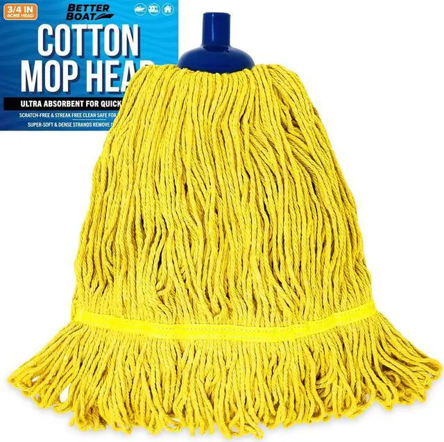 Main image of Screw On Cotton Mop Head Replacement Refill, Heavy Duty String Mop Head for Boat, Deck, Floor, Home, Car, and RV Cleaning, Durable and Absorbent Design