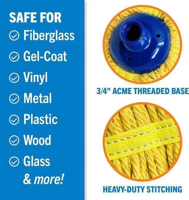 Alt view image 3 of 6 - Screw On Cotton Mop Head Replacement Refill, Heavy Duty String Mop Head for Boat, Deck, Floor, Home, Car, and RV Cleaning, Durable and Absorbent Design