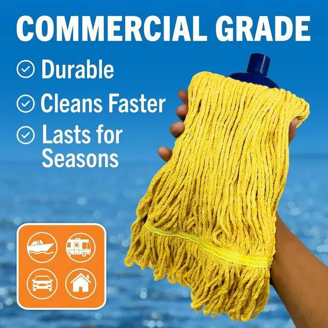 Alt view image 5 of 6 - Screw On Cotton Mop Head Replacement Refill, Heavy Duty String Mop Head for Boat, Deck, Floor, Home, Car, and RV Cleaning, Durable and Absorbent Design