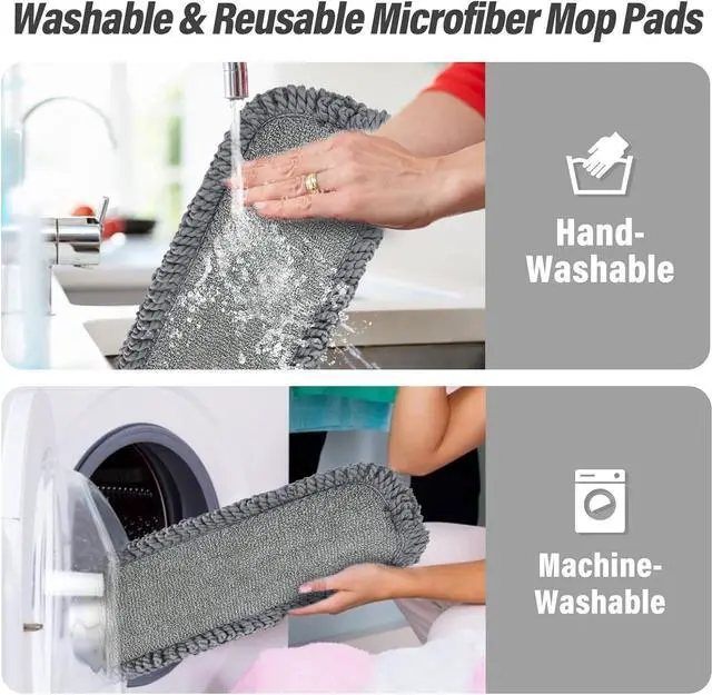 Alt view image 5 of 6 - 16.5 inch Mop Pads Refills, 3 Pack Microfiber Reusable Replacement Mop Pads Flat Replacements Heads for Wet Or Dry Floor Cleaning and Scrubbing, Grey Tassel Cloth