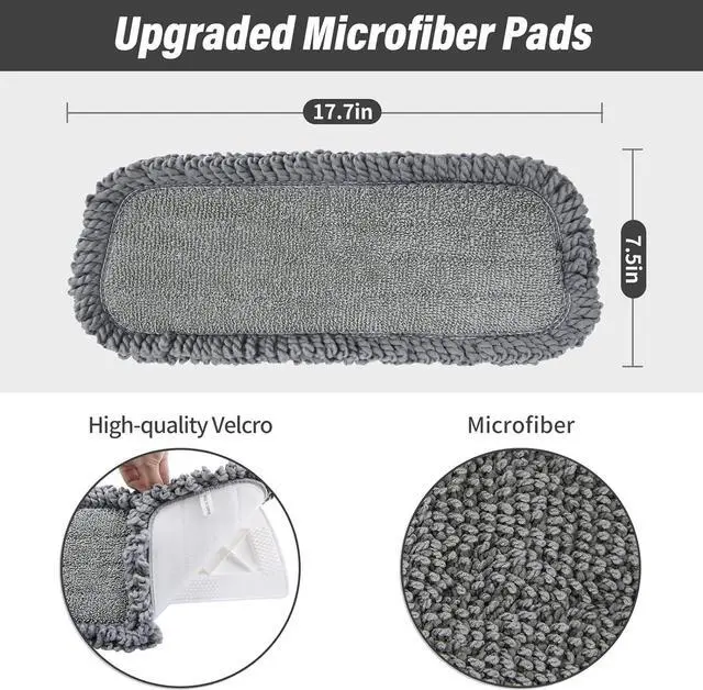 Alt view image 2 of 6 - 16.5 inch Mop Pads Refills, 3 Pack Microfiber Reusable Replacement Mop Pads Flat Replacements Heads for Wet Or Dry Floor Cleaning and Scrubbing, Grey Tassel Cloth