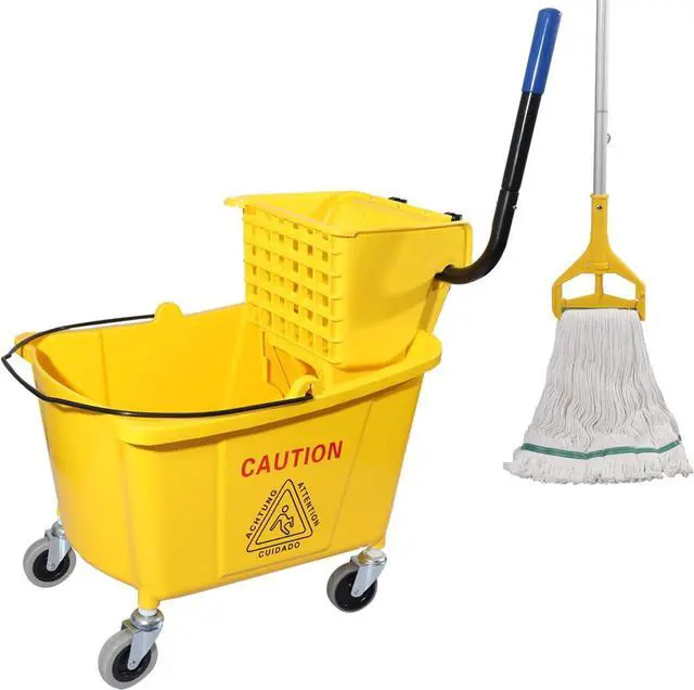 Main image of Commercial Mop Bucket with Side Press Wringer on Wheels, 35Qt,Yellow Including One Commercial Mop