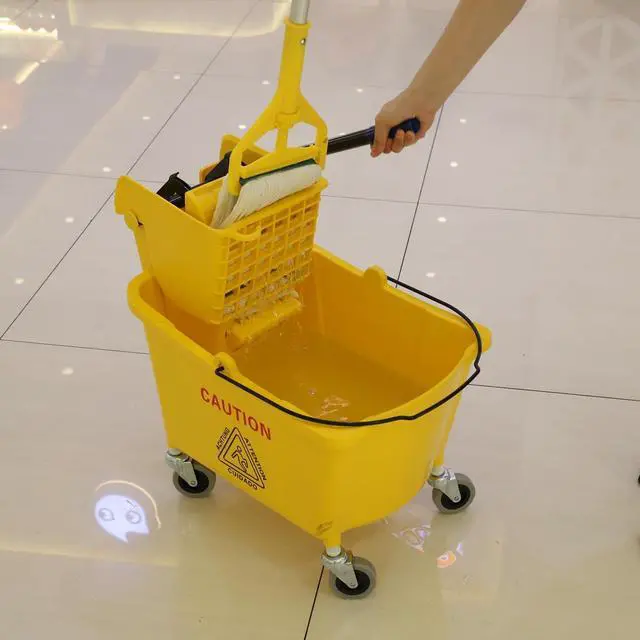 Alt view image 4 of 7 - Commercial Mop Bucket with Side Press Wringer on Wheels, 35Qt,Yellow Including One Commercial Mop