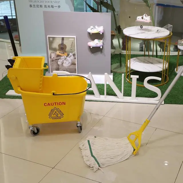 Alt view image 2 of 7 - Commercial Mop Bucket with Side Press Wringer on Wheels, 35Qt,Yellow Including One Commercial Mop