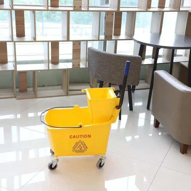 Alt view image 5 of 7 - Commercial Mop Bucket with Side Press Wringer on Wheels, 35Qt,Yellow Including One Commercial Mop