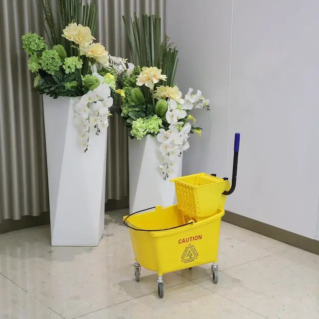 Alt view image 7 of 7 - Commercial Mop Bucket with Side Press Wringer on Wheels, 35Qt,Yellow Including One Commercial Mop