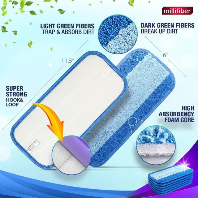 Alt view image 3 of 7 - Reusable Mop Pads Compatible with Swiffer WetJet (6 Pack) - Microfiber Mop Refill for Wet Mopping Cloths - Hardwood Floor Cleaning Spray Pads are Reusable Replacements