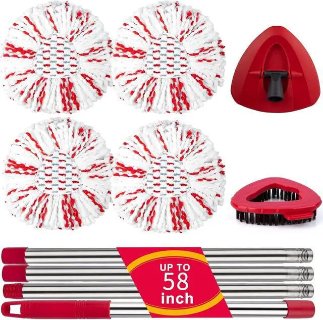 Main image of Spin Mop Replace Head for O Cedar 1 Tank EasyWring, 40% More Cleaning Power, Upgraded Scrub Brush Mop Replacement Head for Ocedar, Include 4 Microfiber Mop Refills, 1 Mop Brush,1 Mop Handle,1 Mop Base