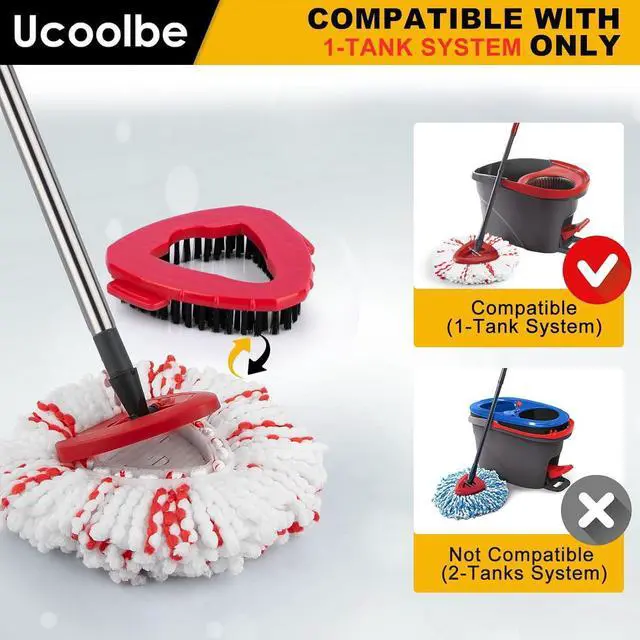 Alt view image 2 of 7 - Spin Mop Replace Head for O Cedar 1 Tank EasyWring, 40% More Cleaning Power, Upgraded Scrub Brush Mop Replacement Head for Ocedar, Include 4 Microfiber Mop Refills, 1 Mop Brush,1 Mop Handle,1 Mop Base