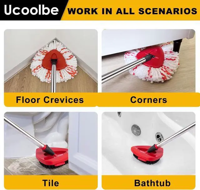 Alt view image 4 of 7 - Spin Mop Replace Head for O Cedar 1 Tank EasyWring, 40% More Cleaning Power, Upgraded Scrub Brush Mop Replacement Head for Ocedar, Include 4 Microfiber Mop Refills, 1 Mop Brush,1 Mop Handle,1 Mop Base