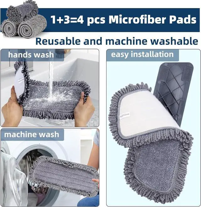 Alt view image 6 of 6 - DARIS Spray Mop for Floor Cleaning Microfiber Mop for Wet and Dry Use with 52.3in Long Pole, 20 FL.OZ. Large Capacity, 4 Reuseable Pads for Wall, Hardwood, Vinyl, Laminate, Ceramic, Tile Cleaning Tool