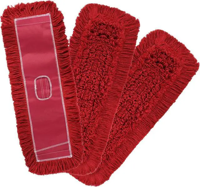 Main image of Matthew Cleaning 24'' Industrial Strength Cotton Dust Mop Refill Washable Replacement Heads for Residential & Commercial Use Fit Standard Dust Mop Frames, Hardwood,Concrete Floors Red 3 Pack