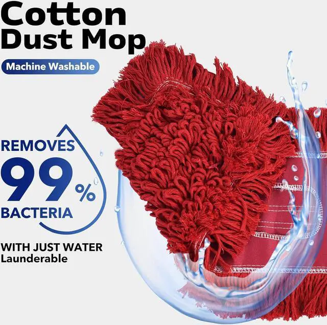 Alt view image 3 of 7 - Matthew Cleaning 24'' Industrial Strength Cotton Dust Mop Refill Washable Replacement Heads for Residential & Commercial Use Fit Standard Dust Mop Frames, Hardwood,Concrete Floors Red 3 Pack