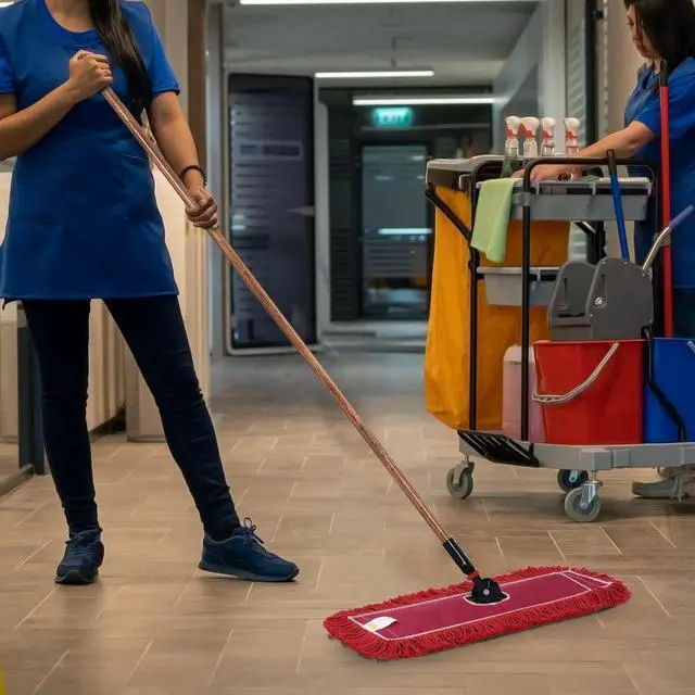 Alt view image 6 of 7 - Matthew Cleaning 24'' Industrial Strength Cotton Dust Mop Refill Washable Replacement Heads for Residential & Commercial Use Fit Standard Dust Mop Frames, Hardwood,Concrete Floors Red 3 Pack