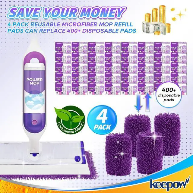 Alt view image 5 of 7 - KEEPOW Reusable Power Mop Refill Pads Compatible with Swiffer PowerMop, Microfiber Power Mop Refills, Power Mop Pads for Hardwood Floor Cleaning, 4 Pack (Mop is Not Included)