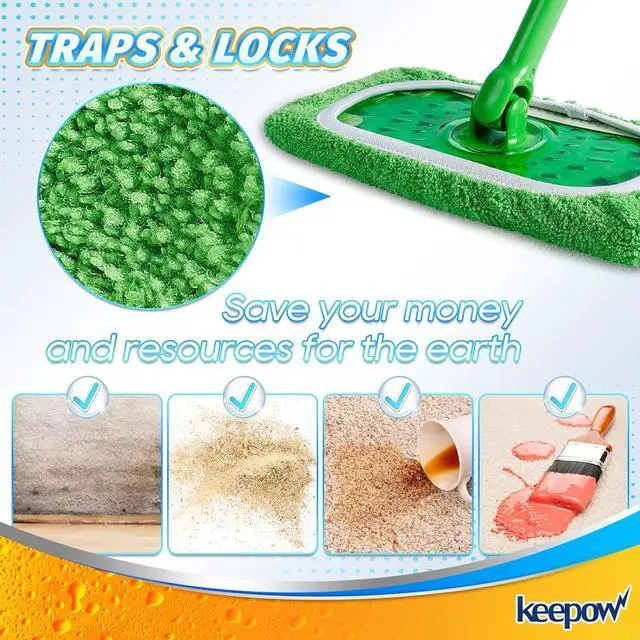 Alt view image 6 of 7 - KEEPOW Reusable Wet Pads Compatible with Swiffer Sweeper Mop, Dry Sweeping Cloths, Washable Microfiber Wet Mopping Cloth Refills for Surface/Hardwood Floor Cleaning, 8 Pack (Mop is Not Included)