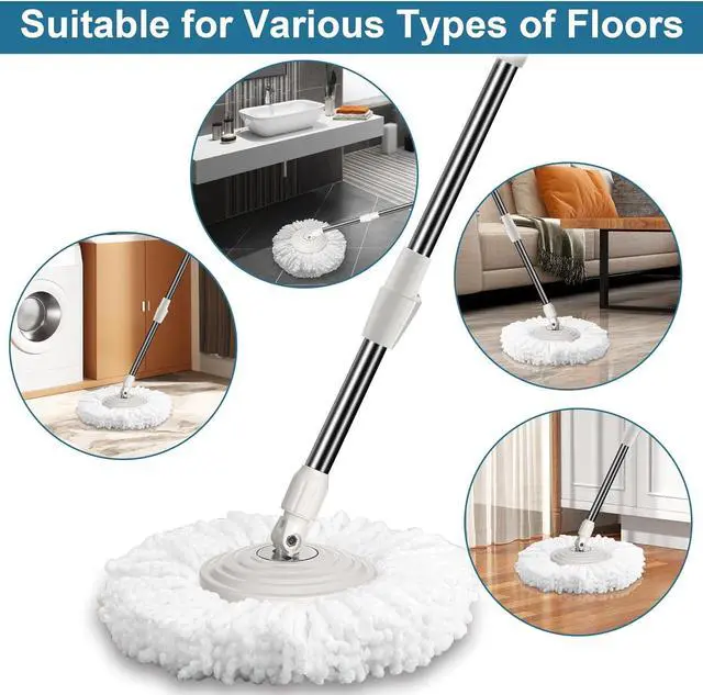 Alt view image 5 of 7 - 6 Pack Mop Heads Replacements, Compatible with FunClean Spin Mop & RinseWise Mop Bucket, Microfiber Spin Mop Head Refill Cleaning Supplie for Home Industrial and Commercial Use