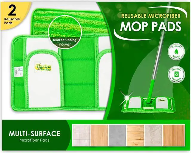 Main image of Reusable Pads Compatible with Swiffer Sweeper Mops - Washable Microfiber Mop Pad Refills by Turbo - 12 Inch Floor Cleaning Mop Head Pads Work Wet and Dry - 2 Pack
