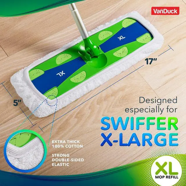 Alt view image 3 of 7 - VanDuck Extra Large Cotton Mop Pads Compatible with Swiffer XL Mop - X-Large Wet and Dry Pads Refill, 4-Pack (Handle is Not Included)