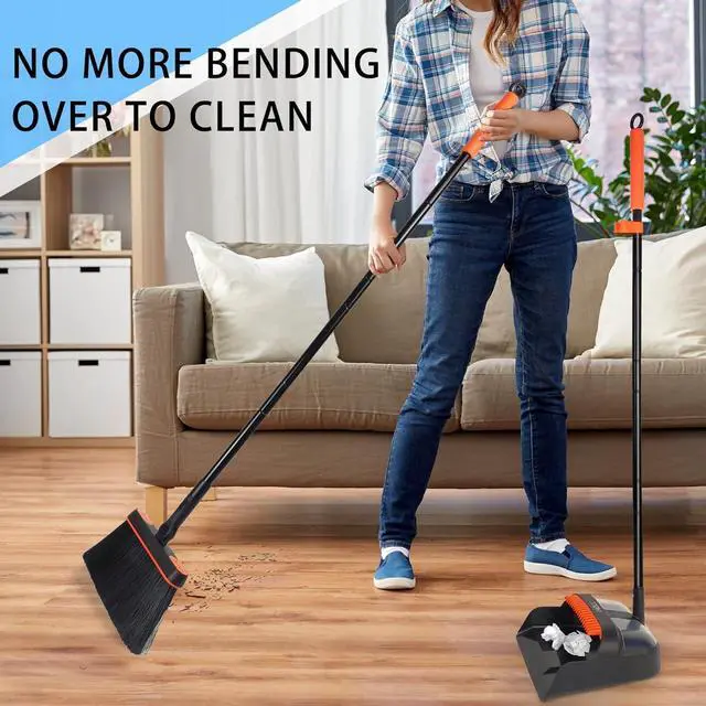 Alt view image 3 of 7 - JEHONN Broom and Dustpan Set for Home, Long Handle Lightweight 180 Degree Rotating Broom Set Indoor, Upright Standing Dust Pan with Comb Teeth, Store Sweep Set for Room Kitchen Office Lobby