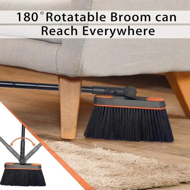 Alt view image 4 of 7 - JEHONN Broom and Dustpan Set for Home, Long Handle Lightweight 180 Degree Rotating Broom Set Indoor, Upright Standing Dust Pan with Comb Teeth, Store Sweep Set for Room Kitchen Office Lobby