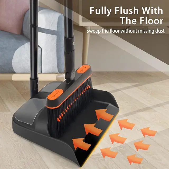 Alt view image 6 of 7 - JEHONN Broom and Dustpan Set for Home, Long Handle Lightweight 180 Degree Rotating Broom Set Indoor, Upright Standing Dust Pan with Comb Teeth, Store Sweep Set for Room Kitchen Office Lobby