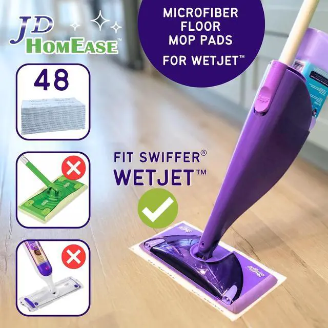 Alt view image 2 of 6 - 48 Pack Premium Microfiber Replacement Pads for Swiffer WetJet - Super Absorbent, Lint-Free, Durable-11"x5.5", Perfect Fit Swiffer WetJet Mop - Safe on Hardwood, Tile, Vinyl