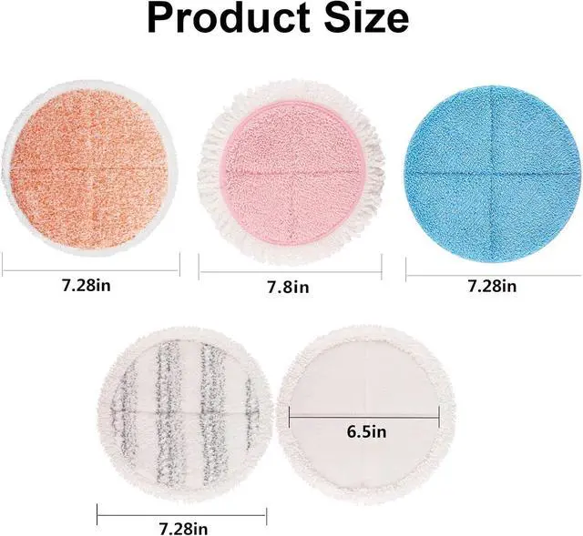 Alt view image 2 of 7 - Electric Mop Pads, 7.28in Round Replacement Mop Pads, Spin Mop Pads for Floor Cleaning (8 Pack)