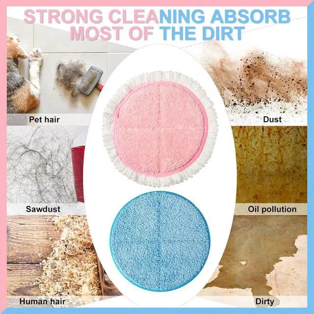Alt view image 5 of 7 - Irenare 20 Pack Electric Mop Pads Spin Replacement 7.28 Inch Round Mop Pads for Floor Cleaning Spin Replacement Mop Pads for Electric Mop Home Kitchen Floor Cleaning, Pink and Blue