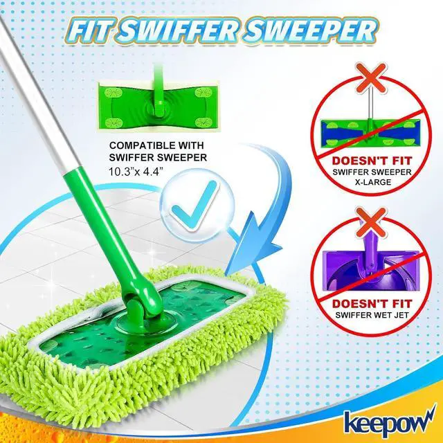 Alt view image 2 of 7 - KEEPOW Reusable Microfiber Mop Pads Compatible with Swiffer Sweeper Mop, Dry Sweeping Cloths, Washable Wet Mopping Cloth Refills for Surface/Hardwood Floor Cleaning, 8 Pack (Mop is Not Included)