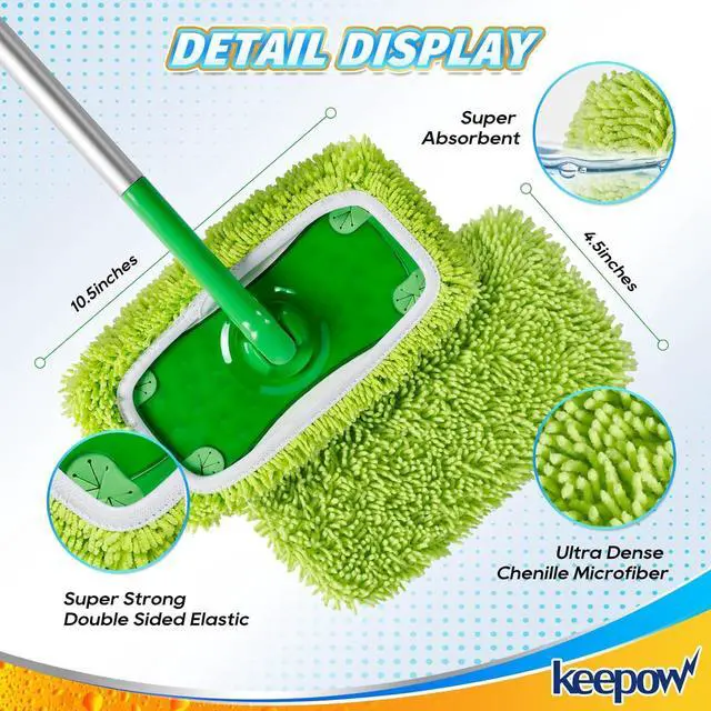 Alt view image 3 of 7 - KEEPOW Reusable Microfiber Mop Pads Compatible with Swiffer Sweeper Mop, Dry Sweeping Cloths, Washable Wet Mopping Cloth Refills for Surface/Hardwood Floor Cleaning, 8 Pack (Mop is Not Included)