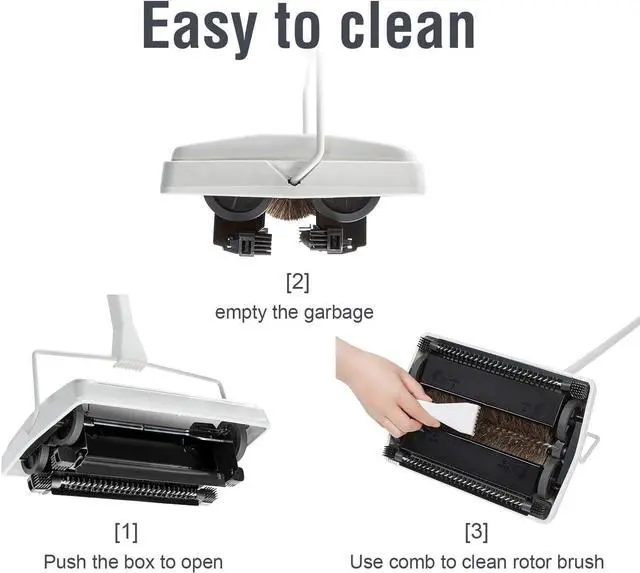 Alt view image 4 of 6 - JEHONN Carpet Floor Sweeper with Horsehair, Non Electric Manual Sweeping, Rotor Brush Heavy Duty for Pet Hair Clean