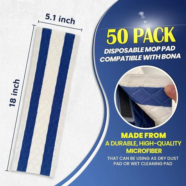 Alt view image 2 of 6 - Microfiber Disposable Mop Pad for All 16-18'' Hook & Loop System Mop, Wet Dry Cleaning Pad Compatible with Bona,Rubbermaid,Turbo,Norwex (50 Pack)