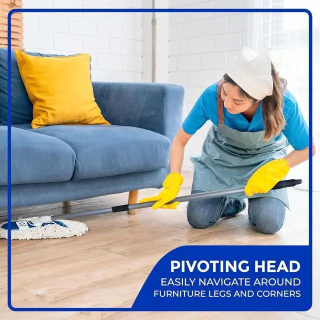 Alt view image 3 of 7 - Nine Forty Heavy Duty, Industrial-Strength Cotton Wedge Dust Mop Head w/ Handle - Home & Commercial Hardwood Floor Cleaning - Designed for High-Performance Janitorial & Housekeeping Tasks