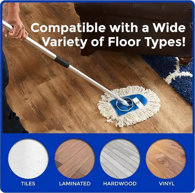 Alt view image 6 of 7 - Nine Forty Heavy Duty, Industrial-Strength Cotton Wedge Dust Mop Head w/ Handle - Home & Commercial Hardwood Floor Cleaning - Designed for High-Performance Janitorial & Housekeeping Tasks