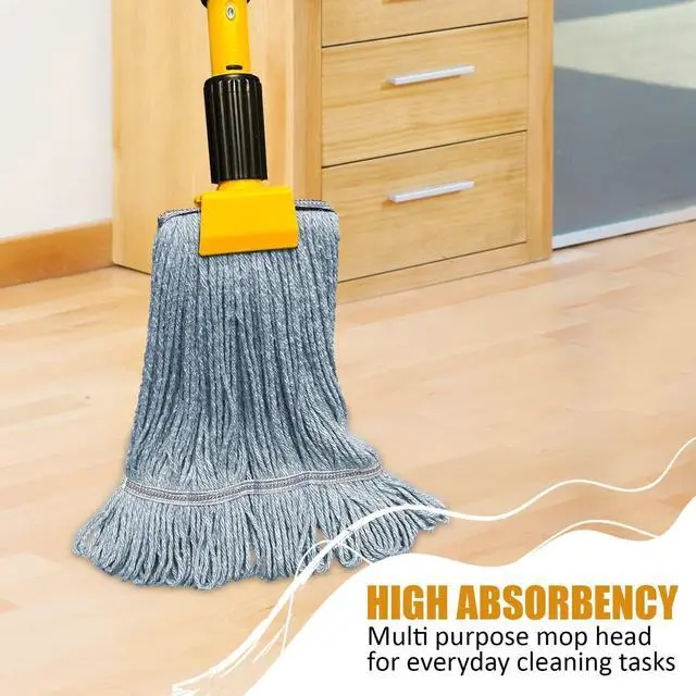 Alt view image 4 of 7 - Heavy Duty Blue Commercial Mop Head Replacement. Looped End Synthetic Cotton Blend Mop Refill. Industrial Grade Reusable Washable Wet Mop Heads. Durable Wide Universal Headband. 3 Pack