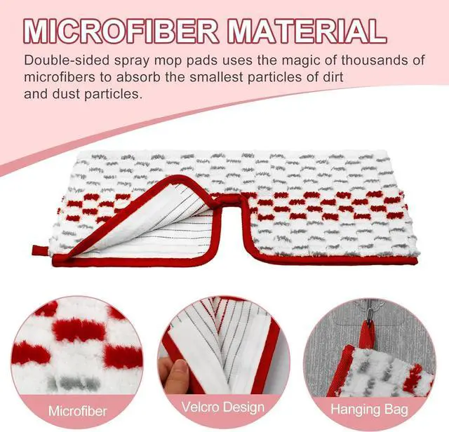 Alt view image 3 of 7 - Spray Mop Pads Compatible with Promist Max Spray Mop, Reusable Spray Mop Refills for Ocedar Promist Max Microfiber Spray Mop, Double Sided Usable Mop Pads for Dry Wet Floor Cleaning (6 Pack Red)