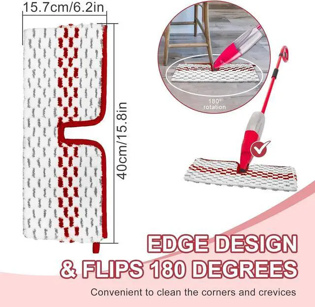 Alt view image 4 of 7 - Spray Mop Pads Compatible with Promist Max Spray Mop, Reusable Spray Mop Refills for Ocedar Promist Max Microfiber Spray Mop, Double Sided Usable Mop Pads for Dry Wet Floor Cleaning (6 Pack Red)