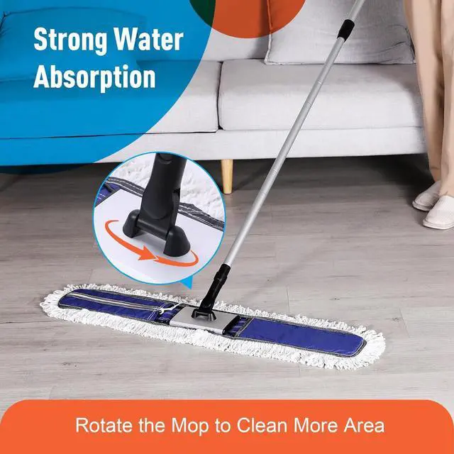 Alt view image 4 of 7 - 36" Commercial Dust Mops & Floor Sweeper with 59" Extendable Long Handle, Heavy Duty Wet and Dry Mop for Tile Hardwood Floor Cleaning, Fit for Hotel Hospital School Gym