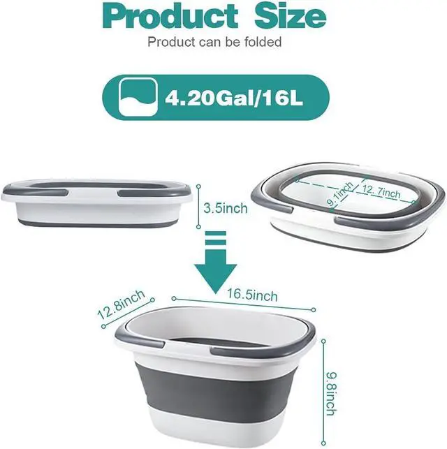 Alt view image 2 of 7 - Large Collapsible Mop Bucket 4.2 Gallon(16L) with Handle for House Cleaning, Space Saving Outdoor Multiuse Foldable Water Pail for Camping, Fishing, RV(1, Grey)