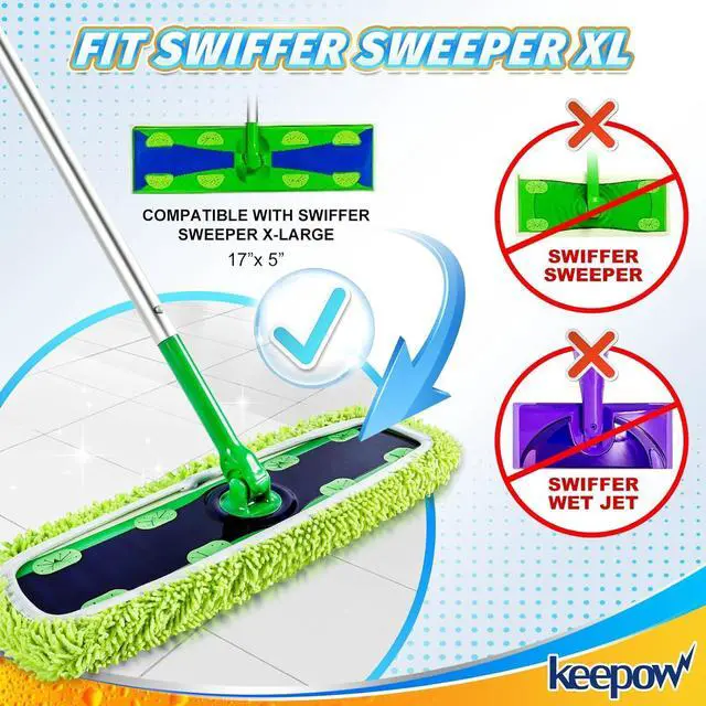 Alt view image 2 of 7 - KEEPOW Reusable XL Mop Pads Compatible with Swiffer XL Sweeper, XL Dry Sweeping Cloths, XL Wet Mopping Cloths, Washable Microfiber XL Wet Pads Refills for Surface/Hardwood Floor Cleaning, 8 Pack