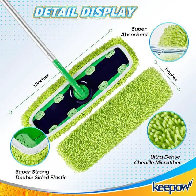 Alt view image 3 of 7 - KEEPOW Reusable XL Mop Pads Compatible with Swiffer XL Sweeper, XL Dry Sweeping Cloths, XL Wet Mopping Cloths, Washable Microfiber XL Wet Pads Refills for Surface/Hardwood Floor Cleaning, 8 Pack