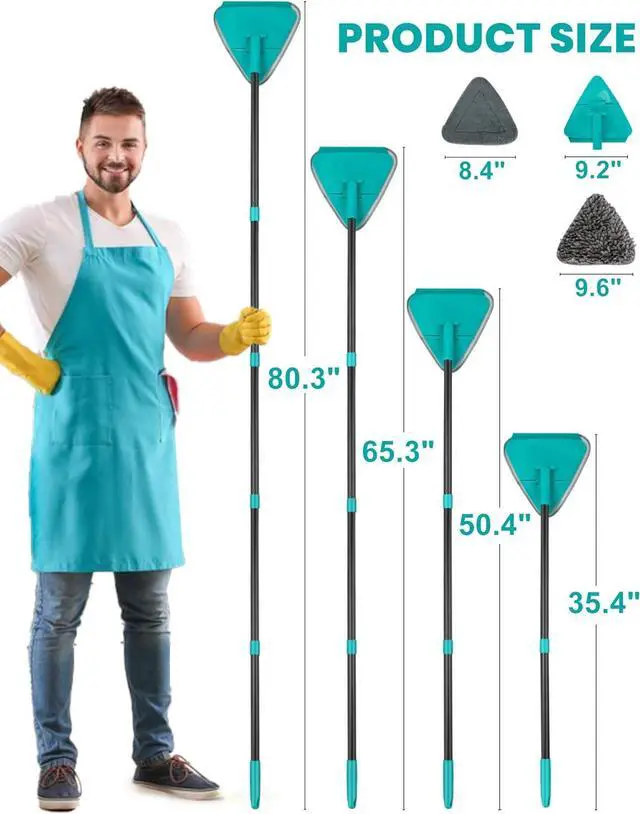 Alt view image 2 of 7 - MAVRIZ Wall Mop with 80" Long Handle Baseboard Cleaner Tool with 6 Replacement Microfiber Chenille Pads 360° rotatable Wall Cleaner Mop for Ceiling Window Floor