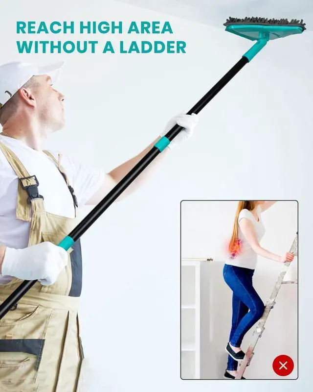 Alt view image 4 of 7 - MAVRIZ Wall Mop with 80" Long Handle Baseboard Cleaner Tool with 6 Replacement Microfiber Chenille Pads 360° rotatable Wall Cleaner Mop for Ceiling Window Floor