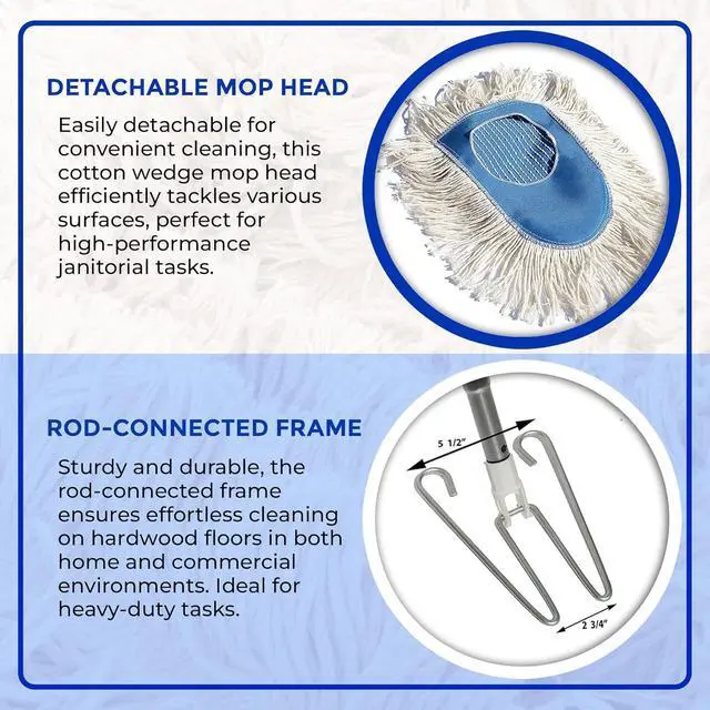 Alt view image 2 of 7 - Nine Forty Heavy Duty, Industrial-Strength Cotton Wedge Dust Mop Head w/ Handle - Home & Commercial Hardwood Floor Cleaning - Designed for High-Performance Janitorial & Housekeeping Tasks